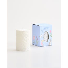 Flower Embossed Unscented Pillar Candle White Small 10cm