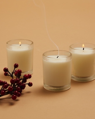 Unscented Votive Candle Trio Ribbed Glass