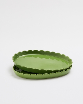 Green Oval Scalloped Platter