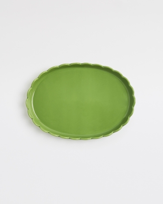 Green Oval Scalloped Platter